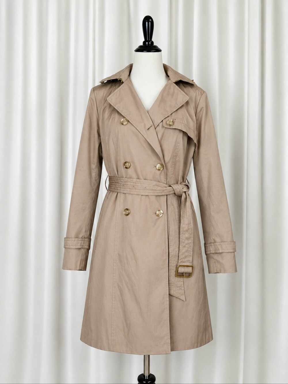 Cole Haan Signature Khaki Hooded Belted Double Breasted Classic Rain Trench Coat